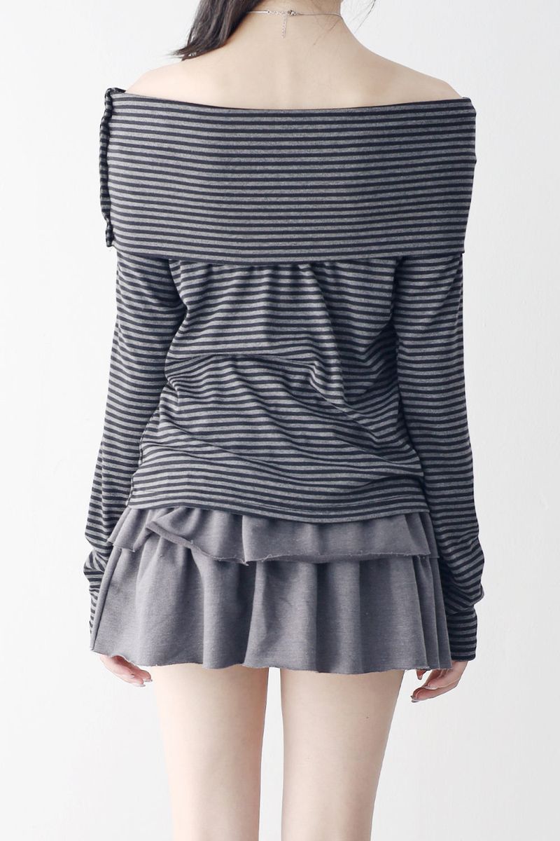 Chive Stripe Off-Shoulder T-Shirt
