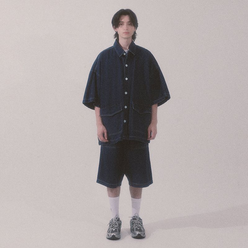 denim stitch shorts_blue