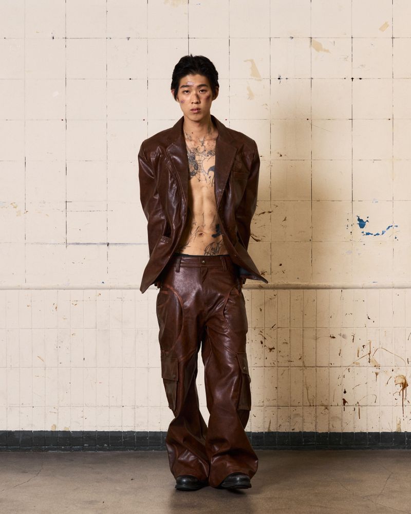 Circle Leather Blazer (Brown)