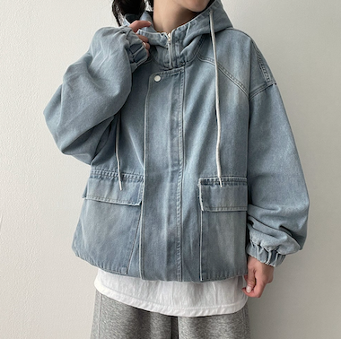 Delt Boxy Fit Two-Way Denim Hooded Jumper