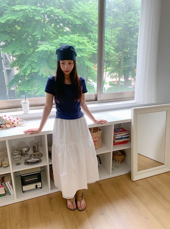 Mirato Lace Shirring Banding Long Skirt