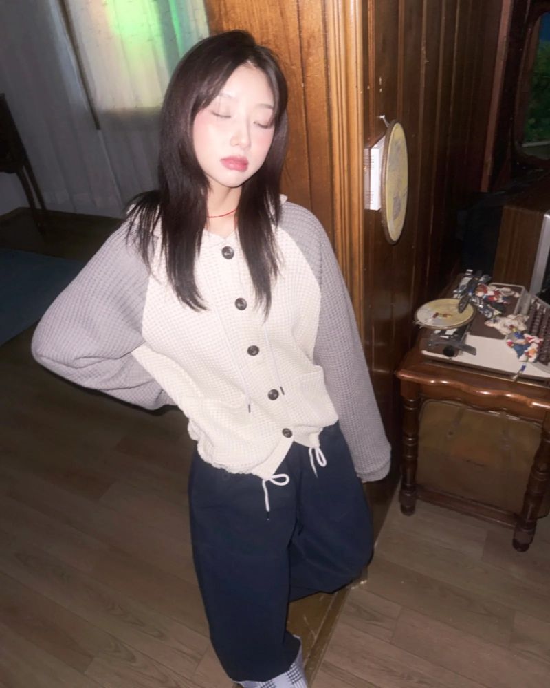 (2color) Check Button Roll-Up Wide Pants