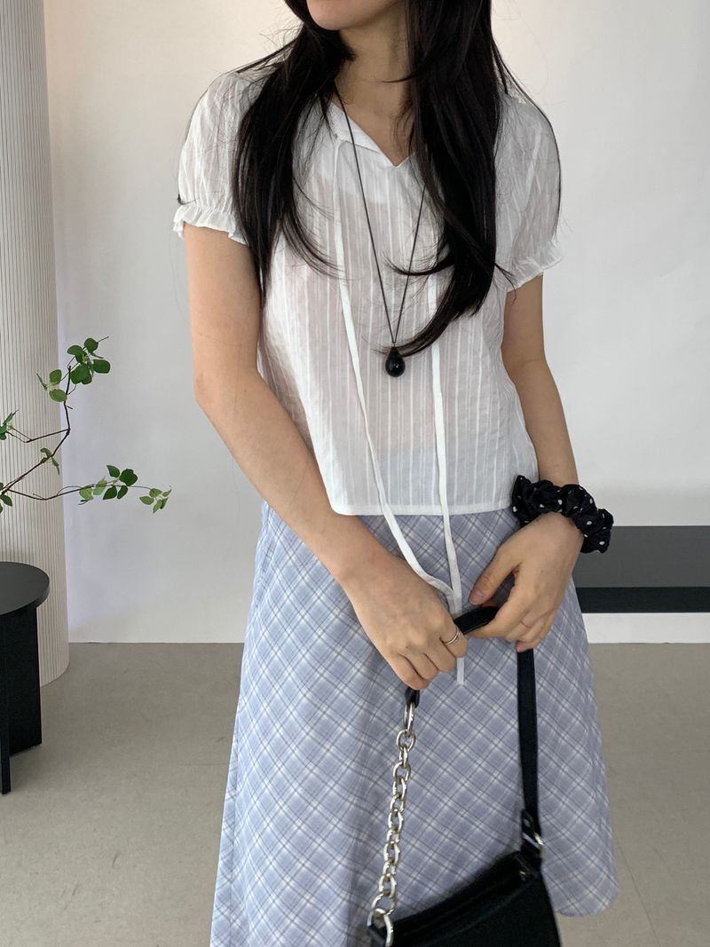 Yourty Lace Puff Short Sleeve Blouse
