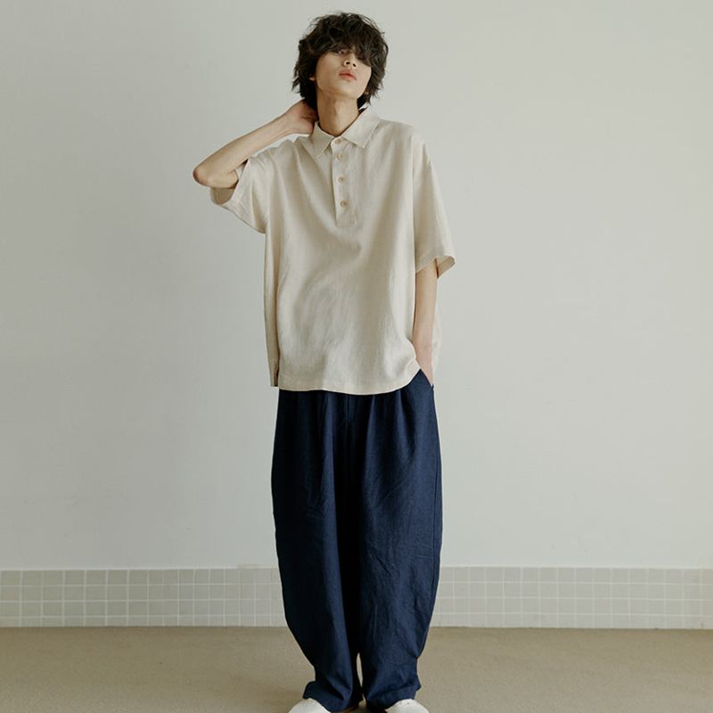 unisex half henlyneck shirts beige