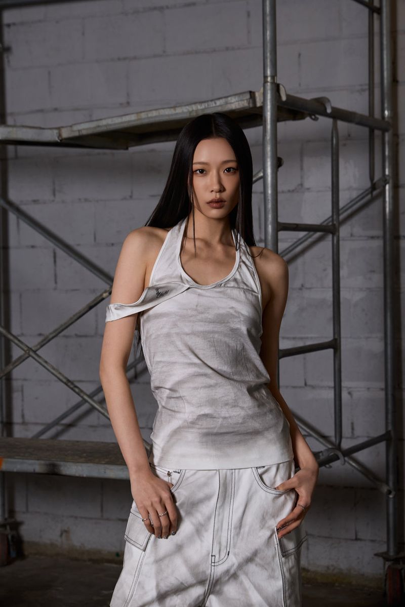 Dirty Washed Layered Halter Neck - White