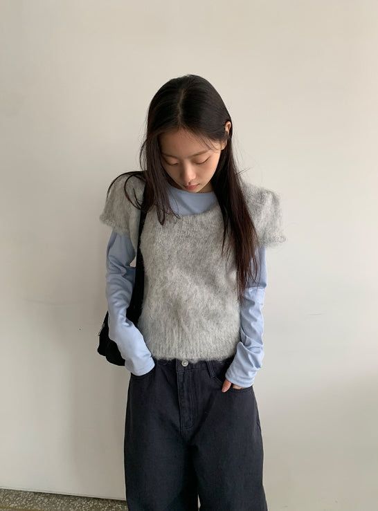 Sbit Round Hairy Short Sleeve Knit