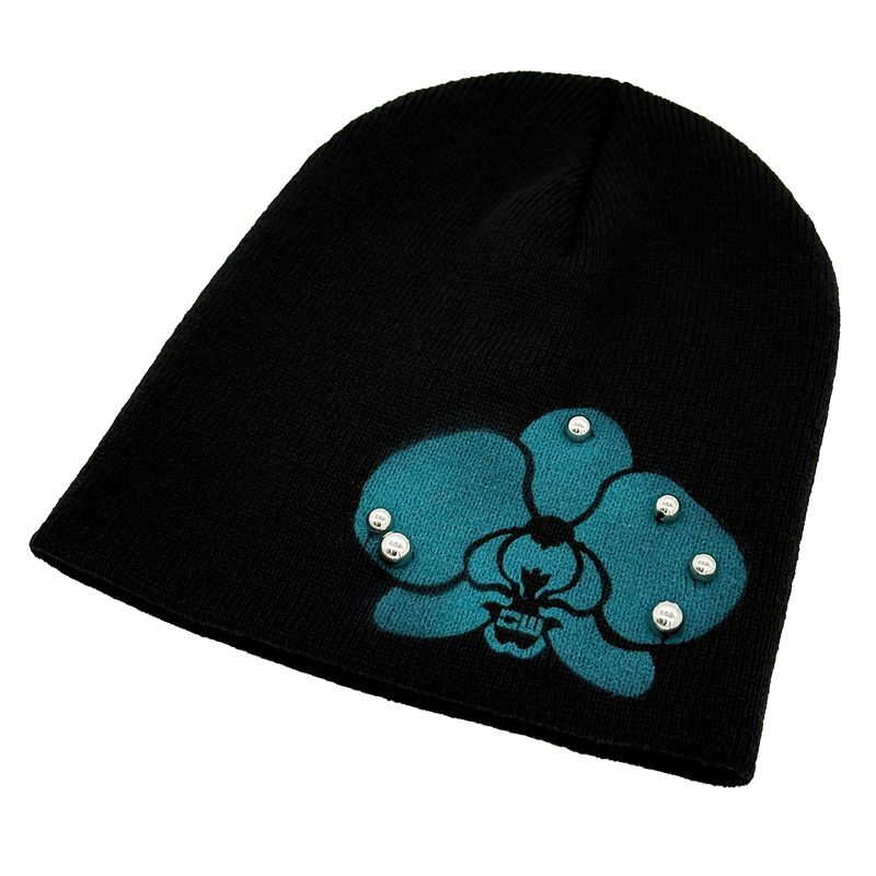 Pierced Orchid Knit Beanie [Black]