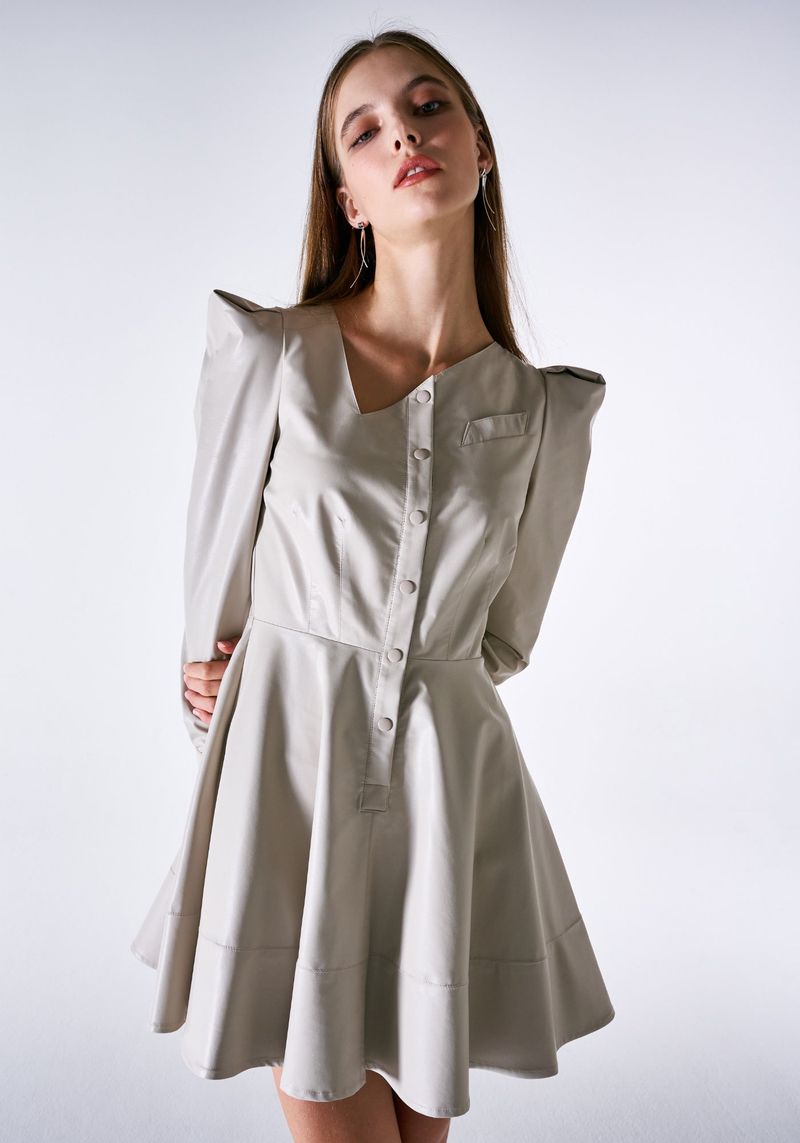 VEGAN LEATHER FLARED DRESS