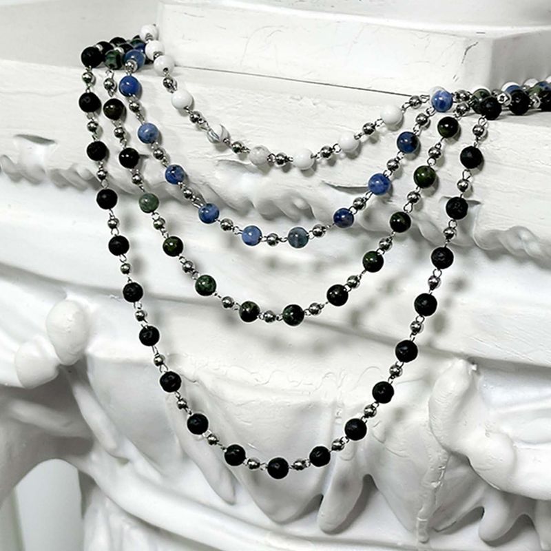ss-Nature beads+ chain necklace_black