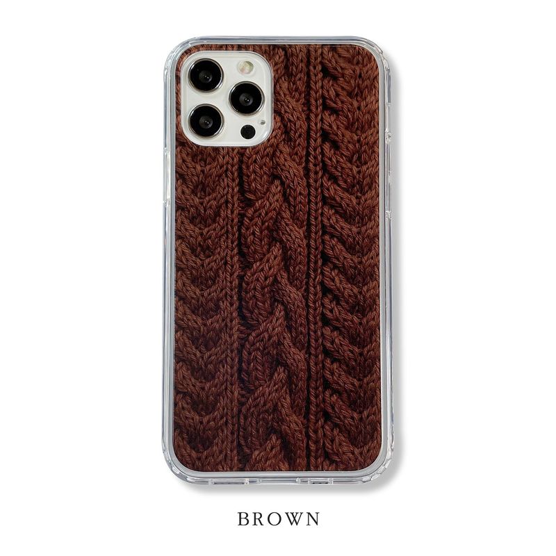 CABLE KNIT HARD JELL CASE_BROWN