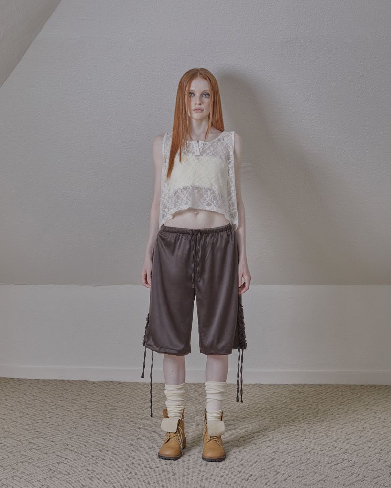 Fazed（フェイズド）の「satin ruffle track pants / brown（Pants）」