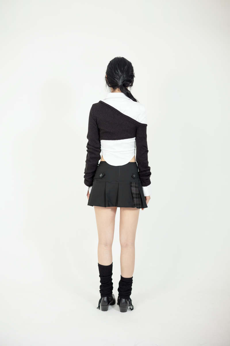 ONE SHOULDER CROP KNIT #BLACK