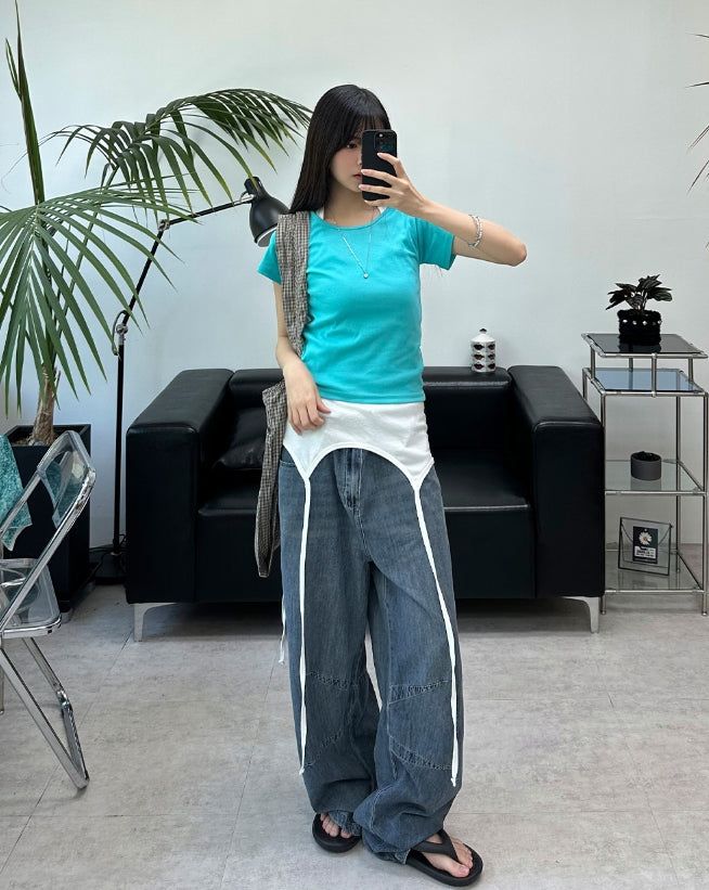 Medin Curved Linen Denim Pants