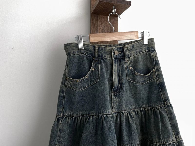 sear denim tiered skirt