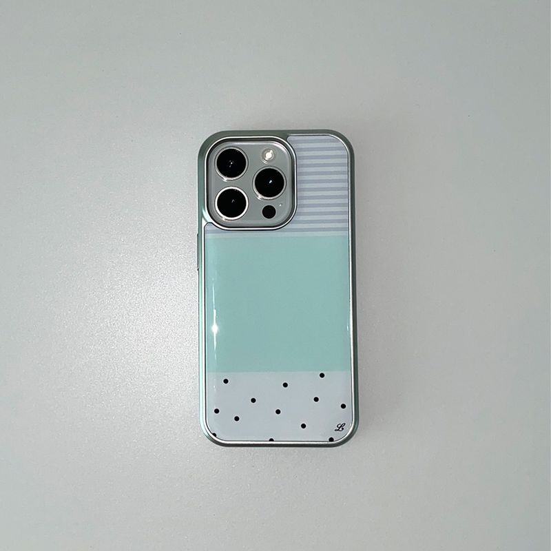 [MADE] [+MagSafe] DOTTY STRIPE PHONE CASE MINT (glass silver bumper)