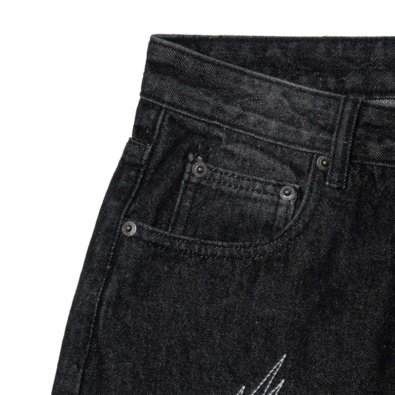 Flame Wash Relaxed Denim Pants Black