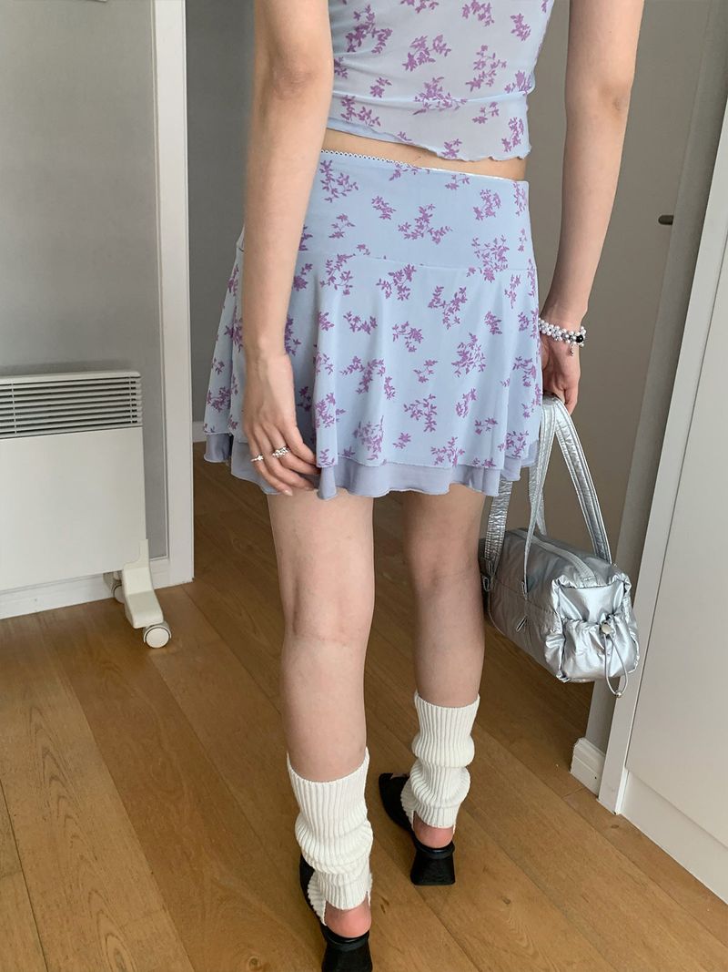 chiffon lavender flower frill skirt