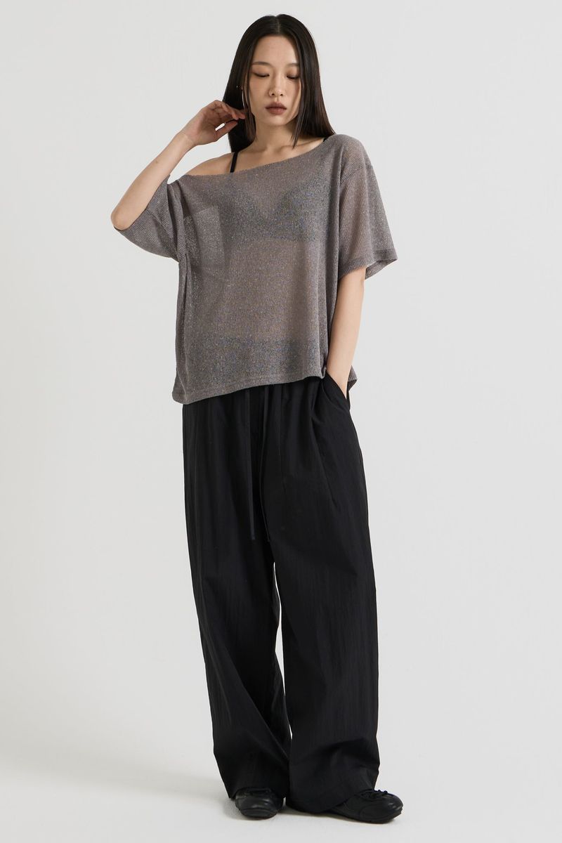 Knit one-shoulder t-shirt, Charcoal