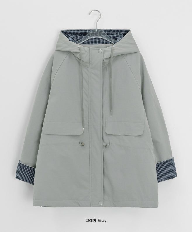 Pump Check Color Matching Hood Bomber Padding Jumper