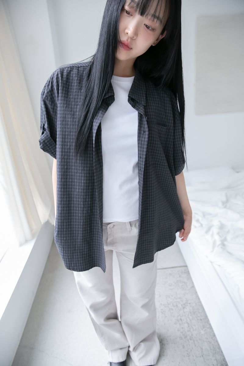 roll-up sleeve check half shirt(2colors)