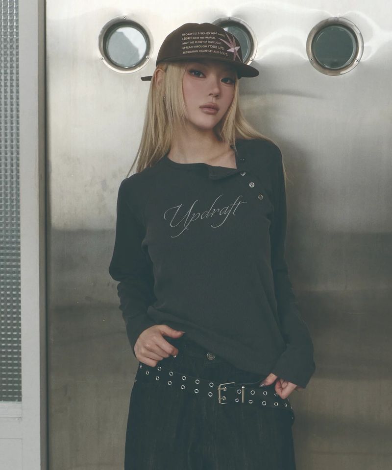 Pigment button henley long-sleeve [Grey]