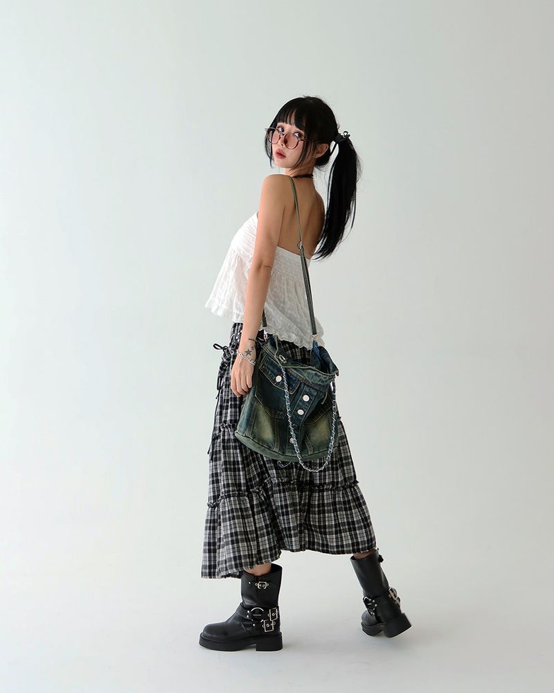 Morigirl Vintage Checkered Long Skirt