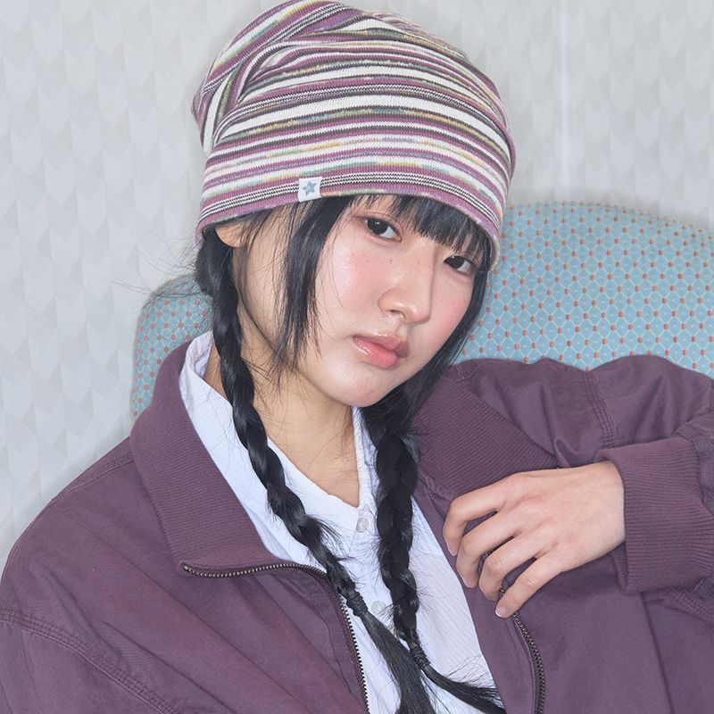kiibi(キイビ)の「ヴィンテージストライプビーニー パープル(帽子)」
