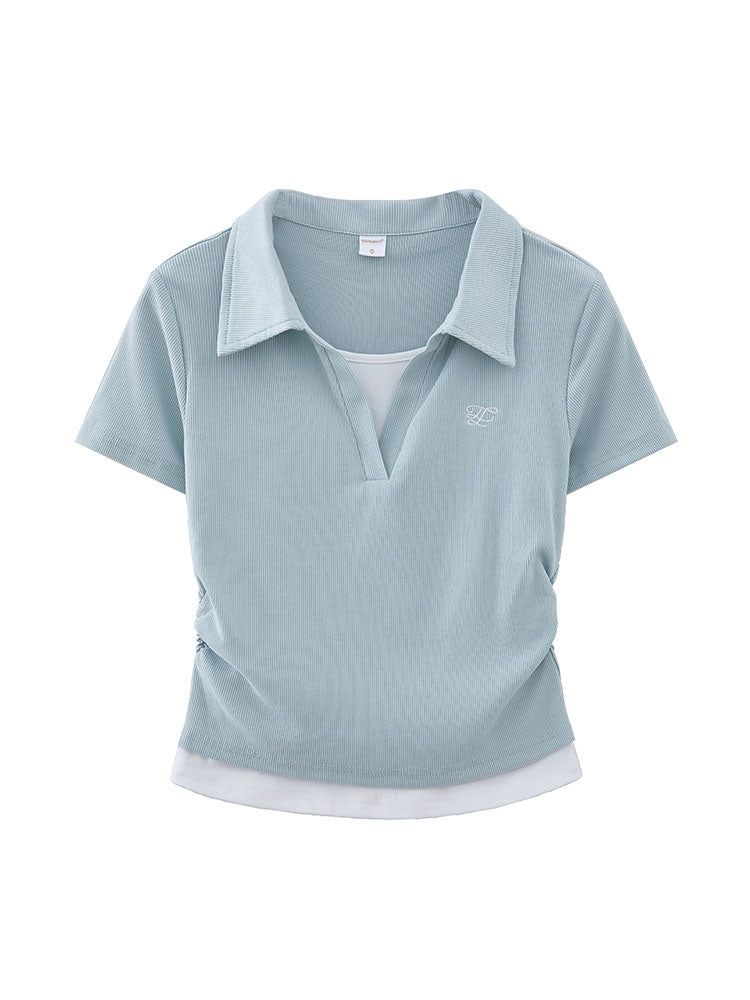 Cozy&Kitsch(コージーアンドキッチ)の「Layered collar rib short sleeve t-shirt 231166183(Tops)」