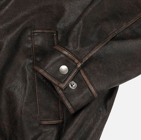 Pond cut washing two-way leather jacket