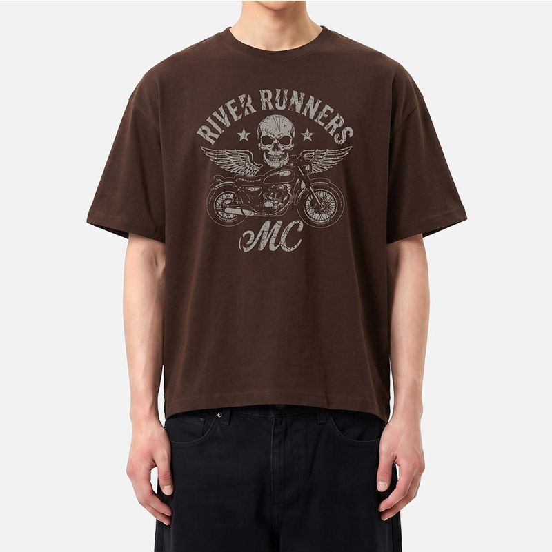 UNDEROFF(アンダーオフ)の「Men’s Cotton Short-Sleeve Cropped T-Shirt Motorcycle Brown(Tops)」