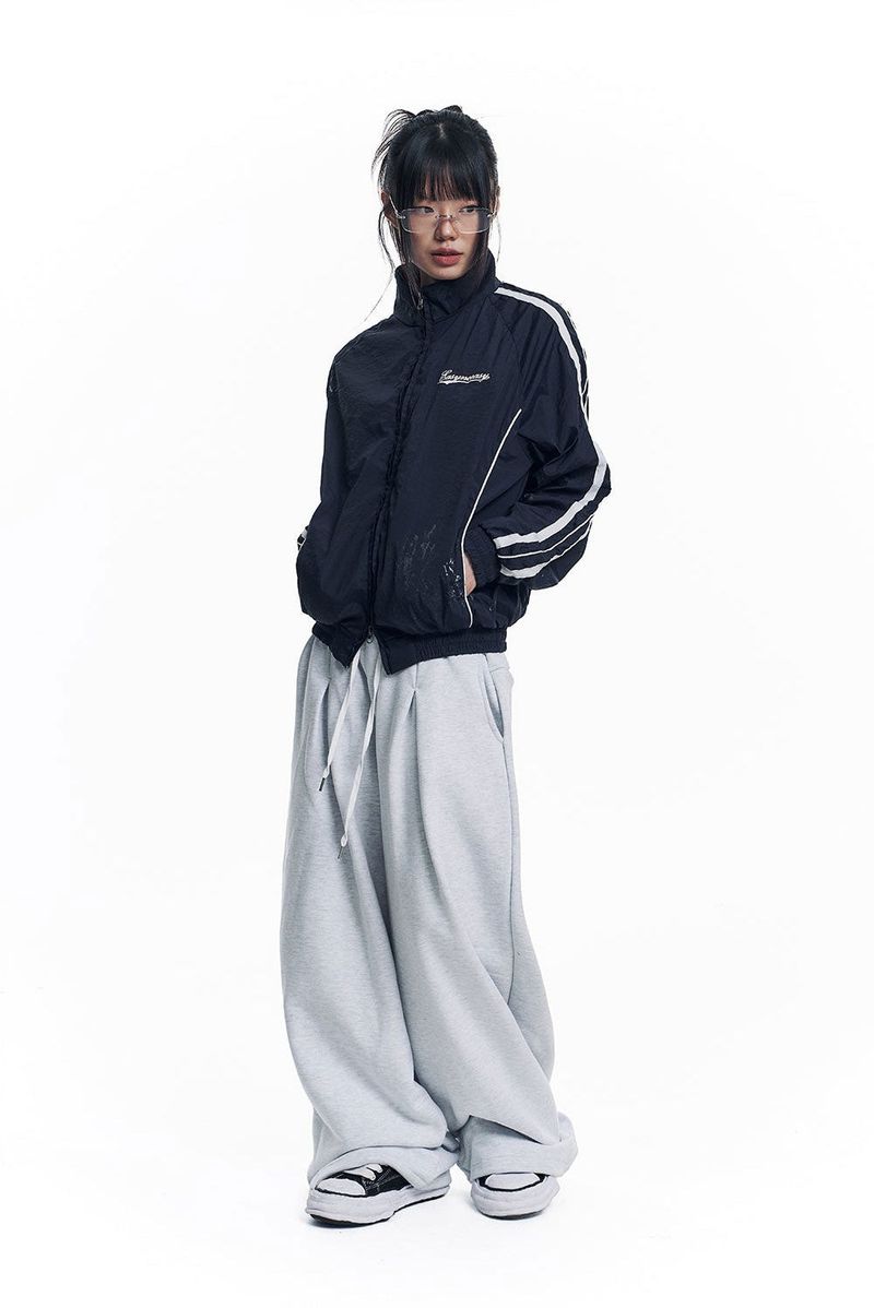 Dirty Nylon Piping Track Jacket - Navy
