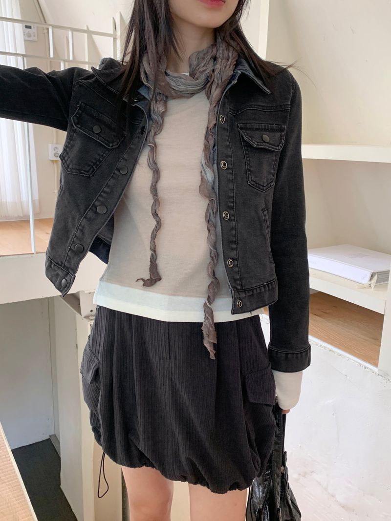 Niven Vintage Dark Denim Spandex Cropped Denim Jacket