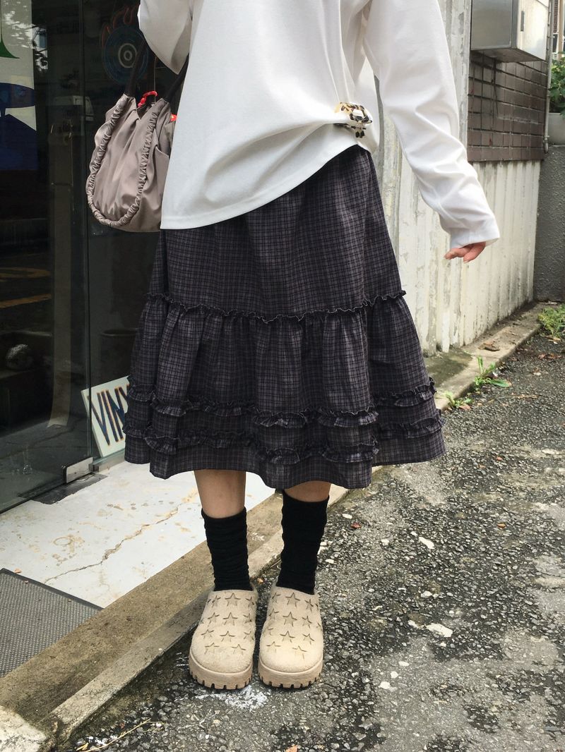 Ello Check Frill Midi Skirt (2c)