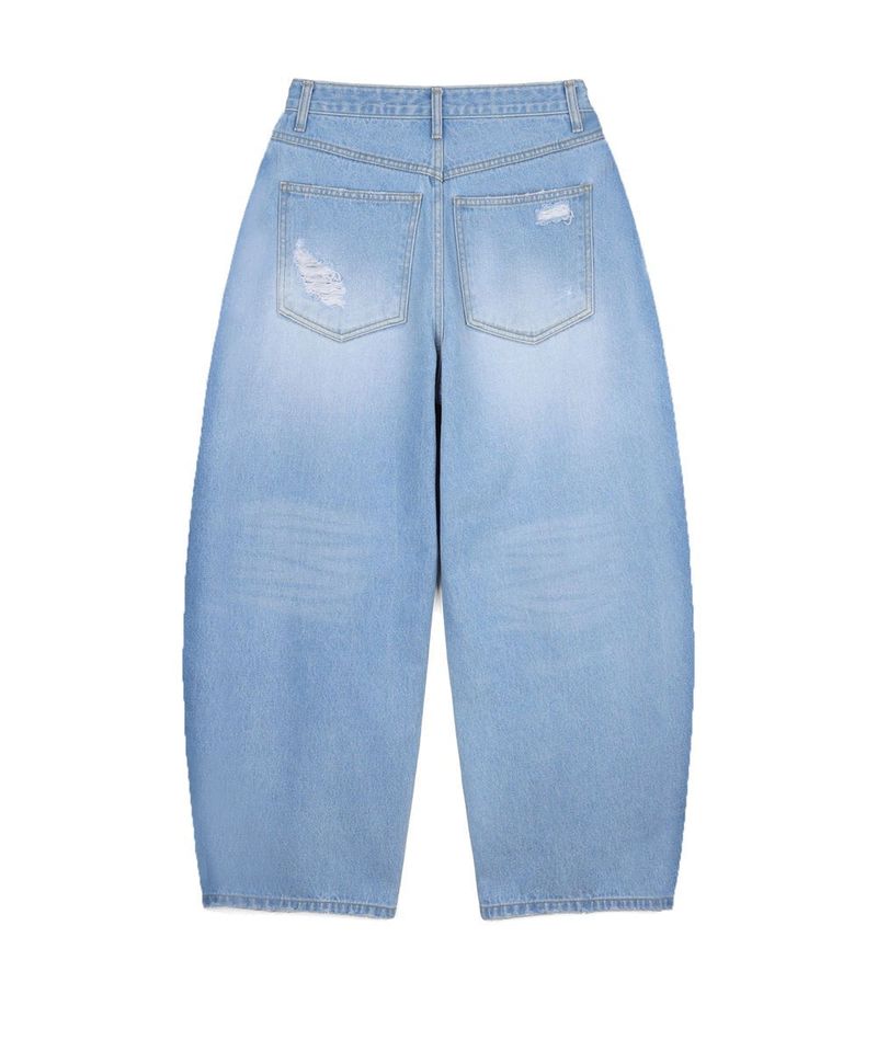 Distressed Curved Denim Pants - Light Blue
