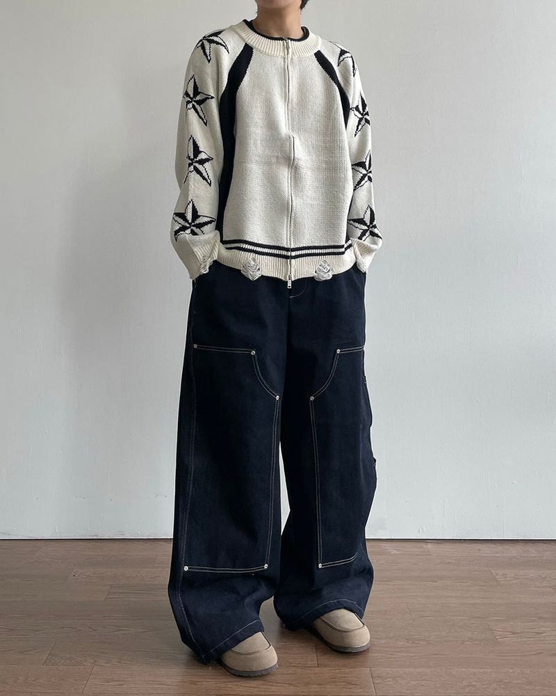 Road napping denim pants