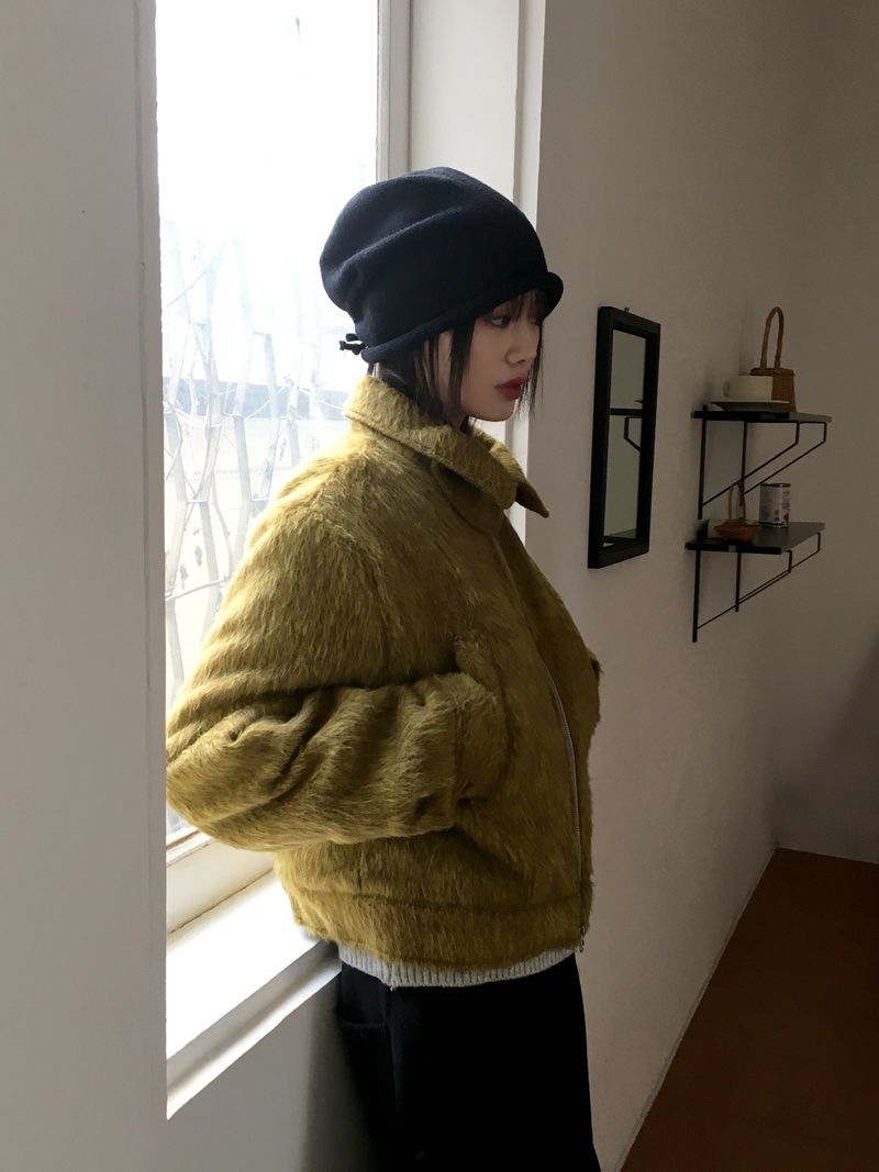Ato mohair quilted blouson two-way zip-up jumper