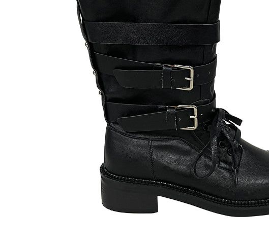 Cross Buckle Studded Mid Boots