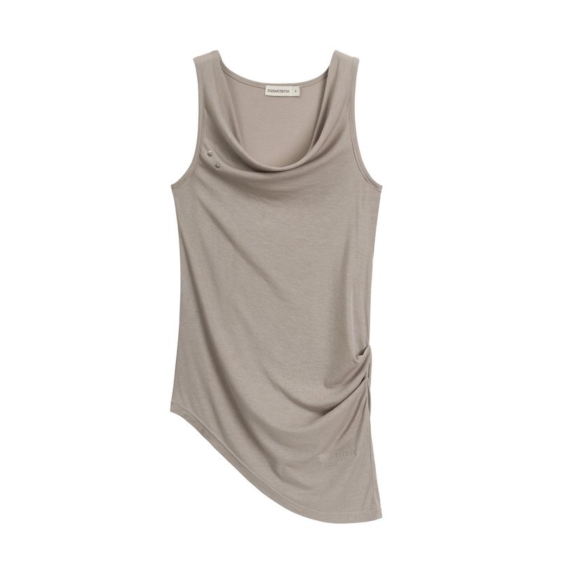 COWL DRAPE TWO-WAY TOP (WARM GRAY)