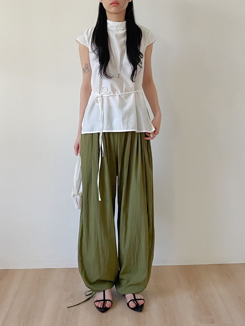 Pleo Strap Banding Wide Pants