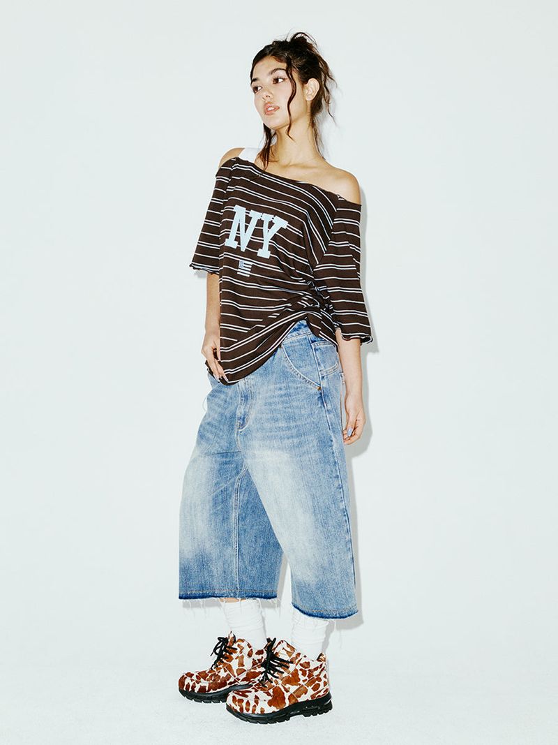 STRING CAPRI DENIM PANTS BLUE