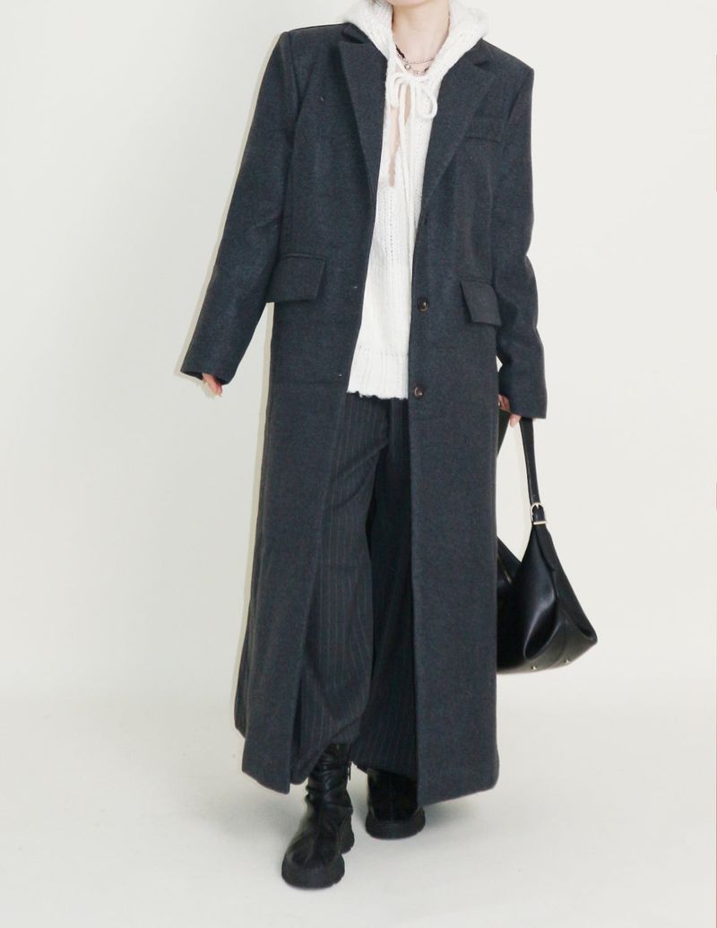 Stutch Solid Wool Long Coat (Lining Fleece-lined)