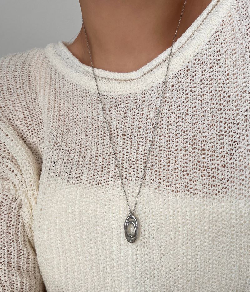 vbb vertical steel long double twin ring layered ball long necklace stainless steel