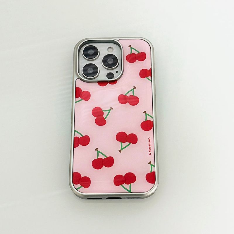 [MADE] silver cherry epoxy bumper case - pink