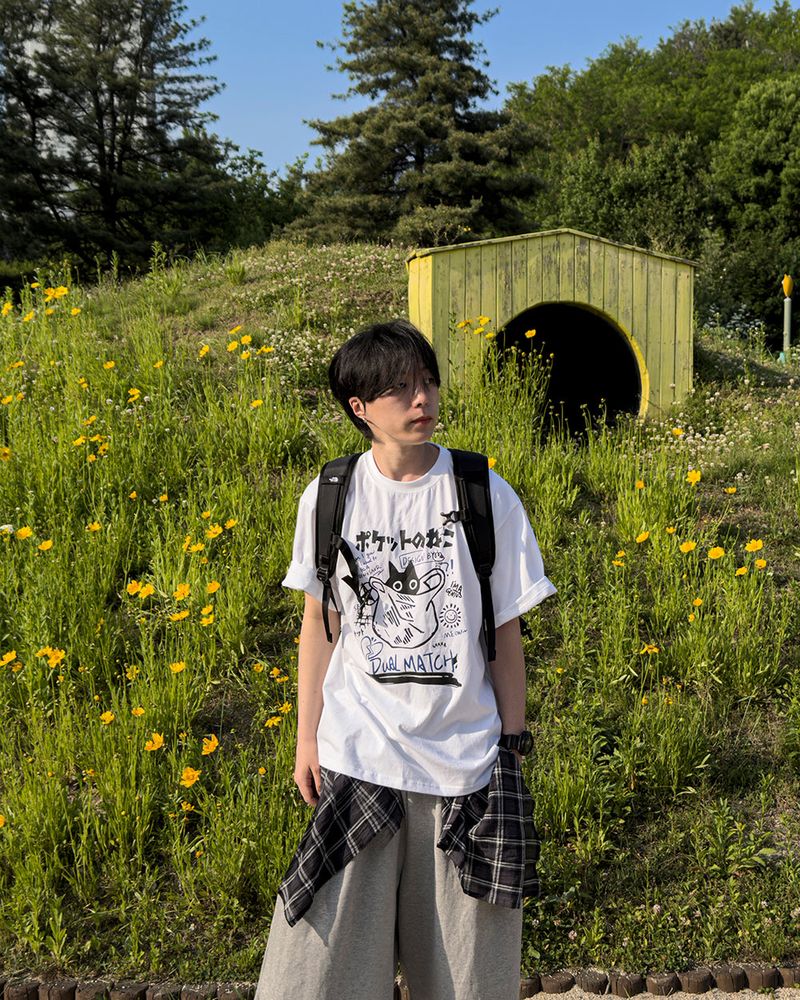 Niporu Cat Graphic Oversized Short Sleeve