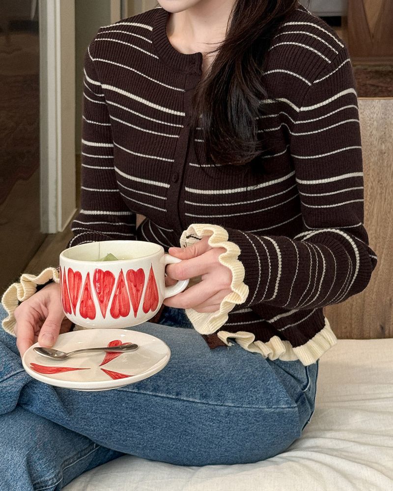 Vulvun frill striped cardigan
