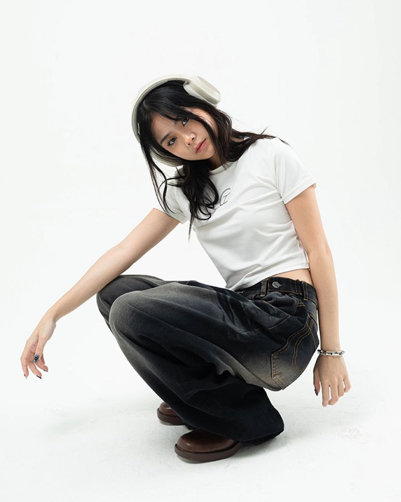Black Line Up Washed Jeans