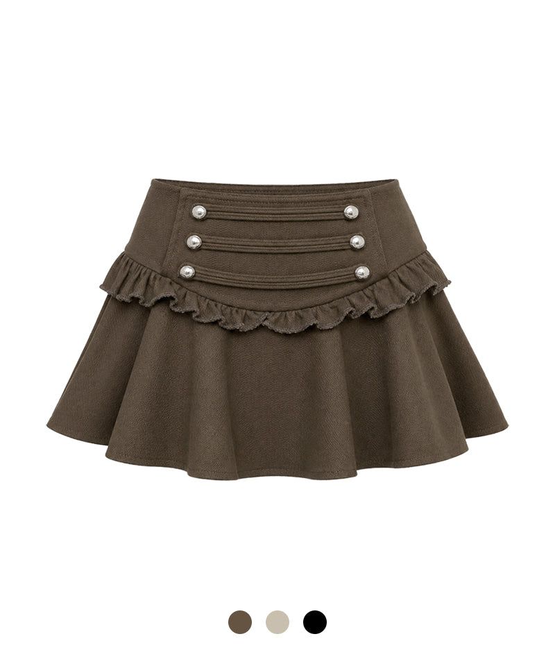 Metal Button Frill Mini Skirt