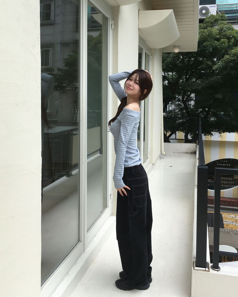 Stripe boat neck T