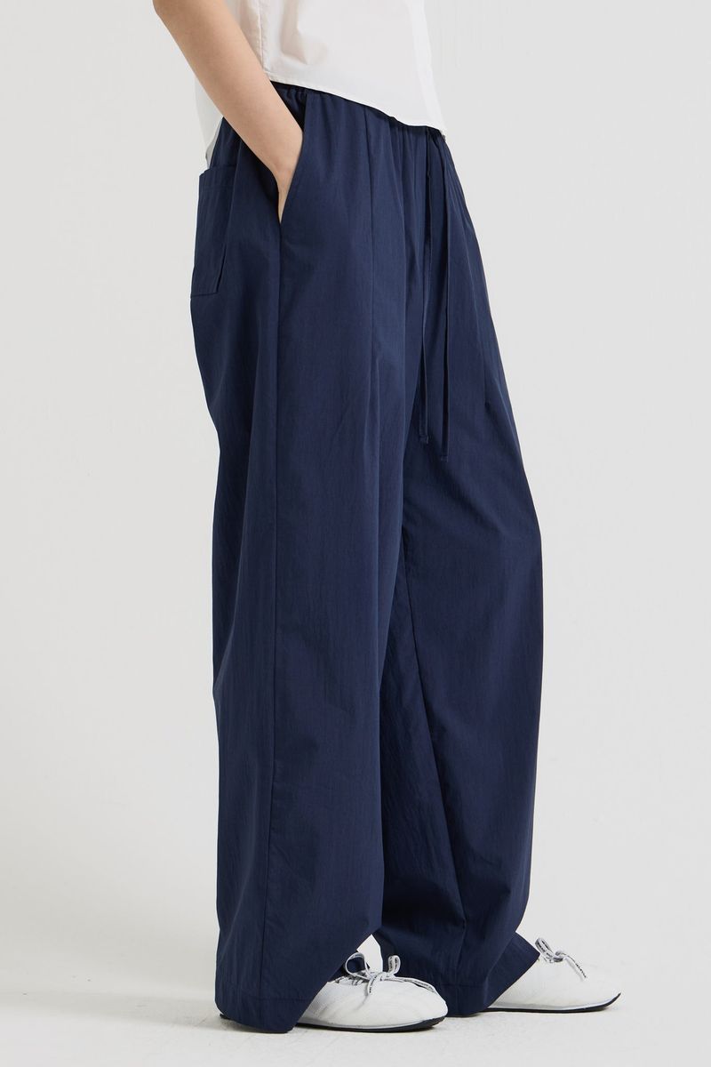 Cotton wide banding pants, Navy
