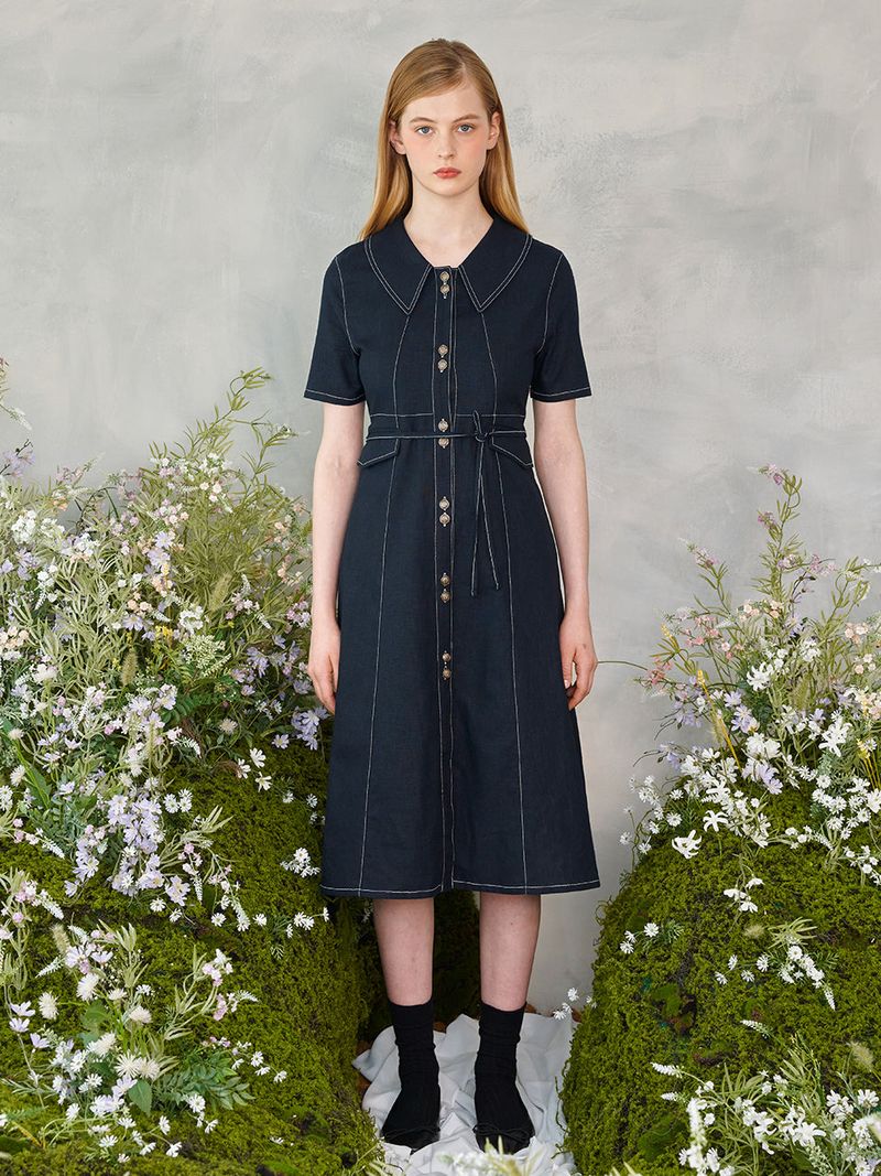 Two Button Collar Stitch Dress